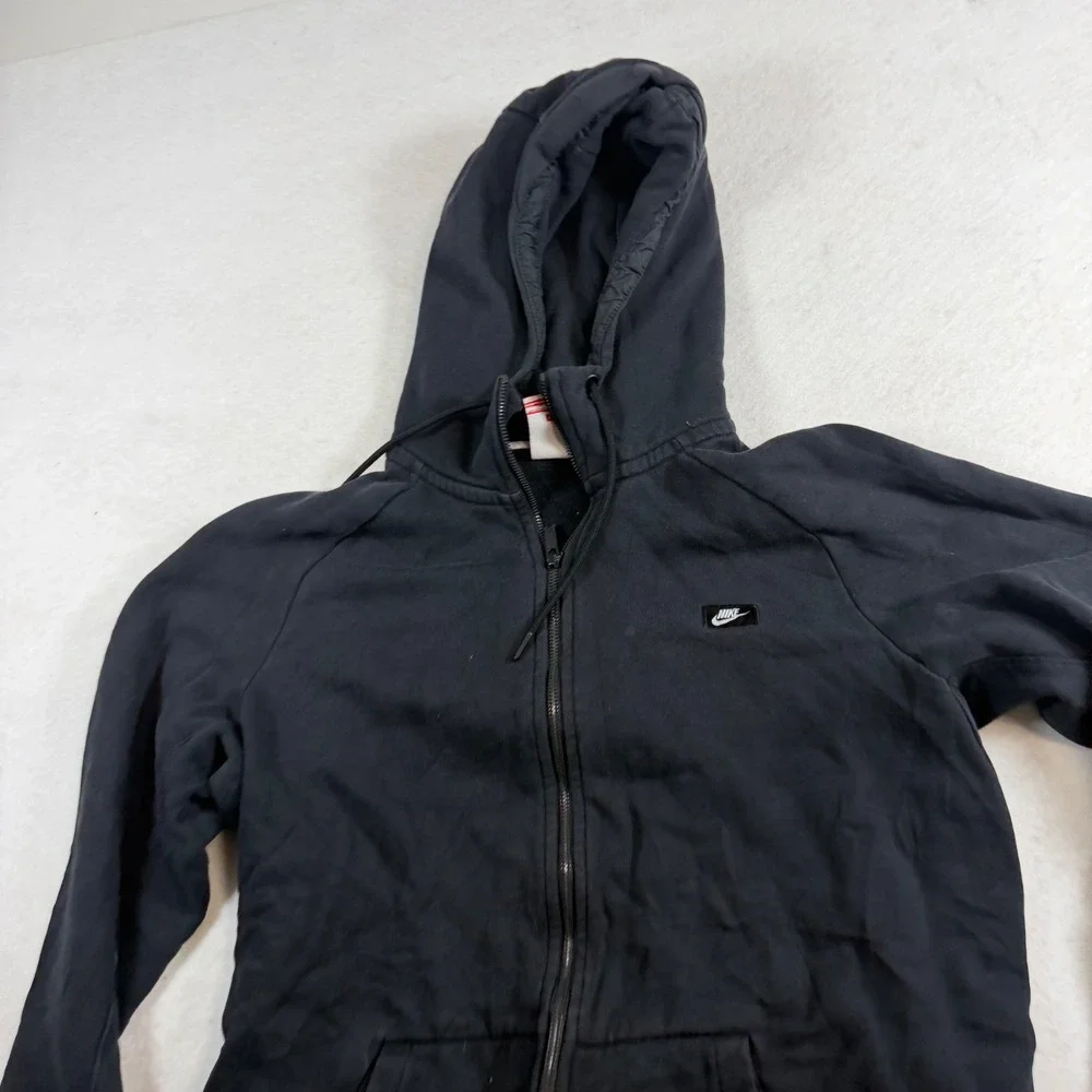 Nike Mens Black Full Zip Fleece Hoodie Sportswear Raglan Jacket Size Large